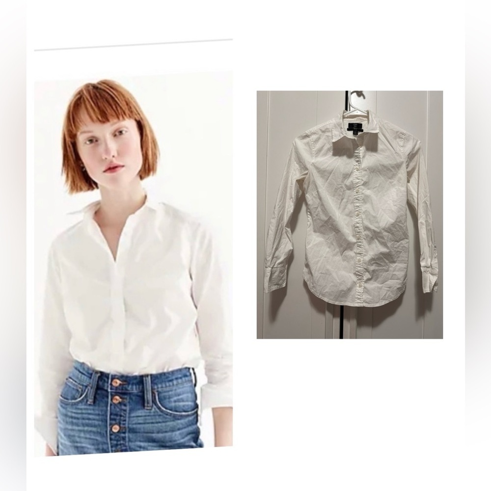 J.CREW 365 White Women’s Long Sleeve Button-Up Slim Fit Cotton Shirt Size 0P